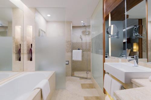 上海上海宏安瑞士大酒店的带浴缸、水槽和淋浴的浴室