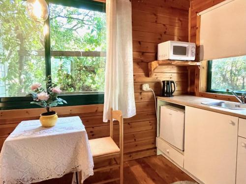 埃米瑞姆Adventure - חוויה的一个带桌子和窗户的小厨房