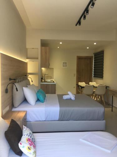 斯陶帕ΤΟ ΠΕΤΡΙΝΟ / THE PETRINO APARTMENTS的酒店客房带两张床和厨房