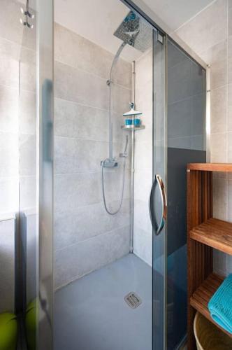 圣丹尼斯Karédor-Appartement 4 personnes , proche du centre-ville de Saint-Denis的浴室里设有玻璃门淋浴