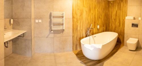 斯马德泽维采克弗兰诺热克雷西莫洛中央酒店的带浴缸、卫生间和盥洗盆的浴室