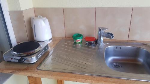 科斯蒂内什蒂Briza Marii的厨房柜台设有水槽和搅拌机