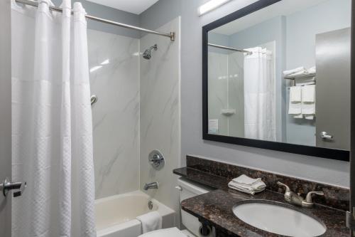 邓肯邓肯温德姆斯巴达堡麦克罗特酒店的一间带水槽、浴缸和镜子的浴室