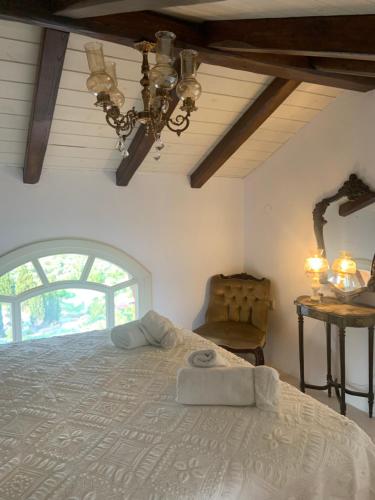 圣尼古拉奥斯ST NIKOLA PANORAMIC SUITES HALKIDIKI的一间卧室设有一张大床和一个窗户。