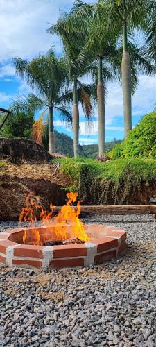 圣特雷莎Recanto das Montanhas的棕榈树掩映下的火坑