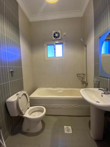 阿哈达منتجع أرين للوحدات السكنية的浴室配有卫生间、浴缸和水槽。