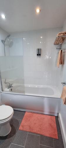 斯旺西Modern and spacious Swansea centre apartment的浴室配有白色浴缸和卫生间。