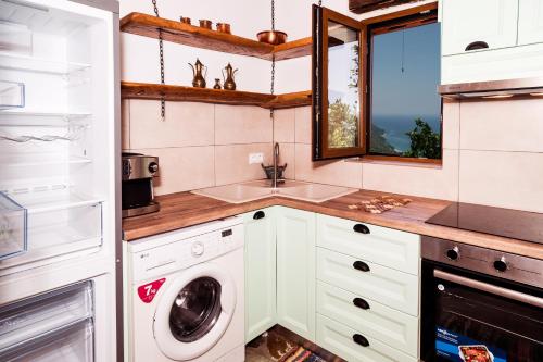 MakrirrákhiAristoteli's Stone House的厨房配有洗衣机和水槽