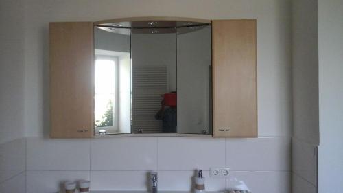 JetzendorfSchloss Jetzendorf, Verwalterhaus的浴室内水槽上的镜子