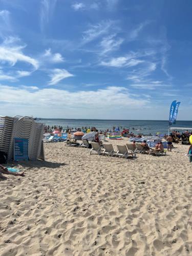 米兹多洛杰Villa Baltic Dream的一群人坐在海滩上