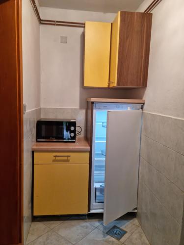 兹雷切Počitniška hiša LIPA的小厨房配有冰箱和微波炉。