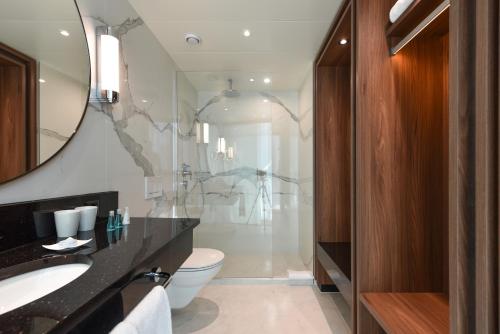 卢塞恩阿斯托里亚酒店的一间带水槽、卫生间和镜子的浴室