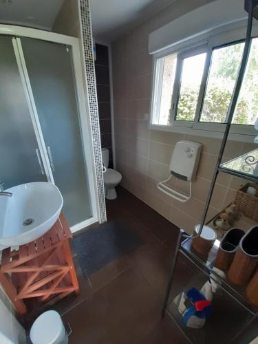 Le Jacquéron的带淋浴、盥洗盆和卫生间的浴室