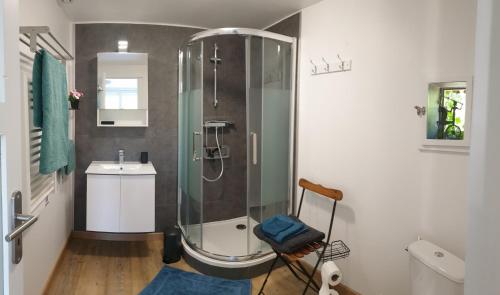 Détente champêtre, maisonnette rénovée en 2023的带淋浴和盥洗盆的浴室