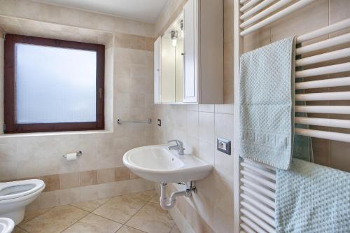 利维尼奥Appartamento Bormetti Paolo Sara的一间带水槽和卫生间的浴室以及窗户。