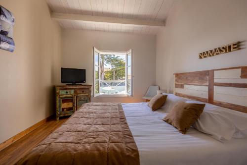 滨海拉库阿尔德珀尔德热公寓式酒店的一间卧室配有一张大床和电视
