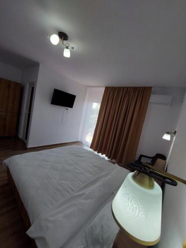 维纳斯Vila Diana的一间卧室设有一张大床和一个窗户。