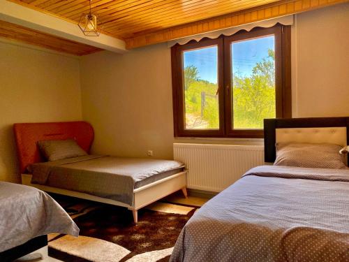 AybastıPersembe House的一间卧室设有两张床和窗户。