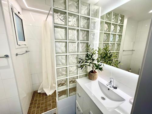 圣苏珊娜SeaHomes Vacations - MARINA BOUTIQUE design的一间带水槽和淋浴的浴室
