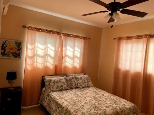 拿骚Paradise Haven的一间卧室配有一张床和吊扇