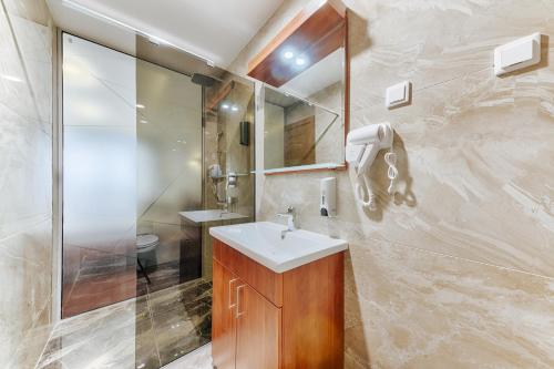 多布拉沃达Hotel BH的一间带水槽和淋浴的浴室