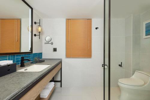 琼中海南琼中福朋喜来登酒店的一间带水槽和卫生间的浴室