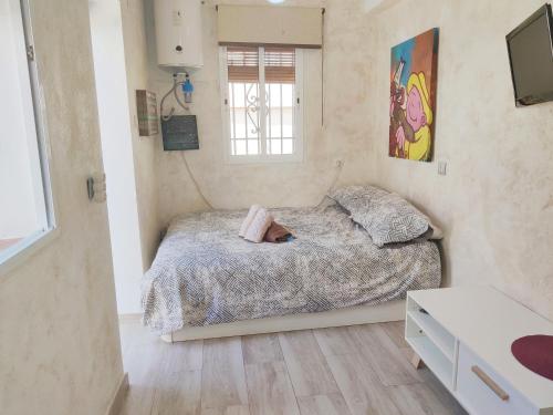 格拉纳达Lolas Cozy Studio的一间小卧室,配有床和窗户