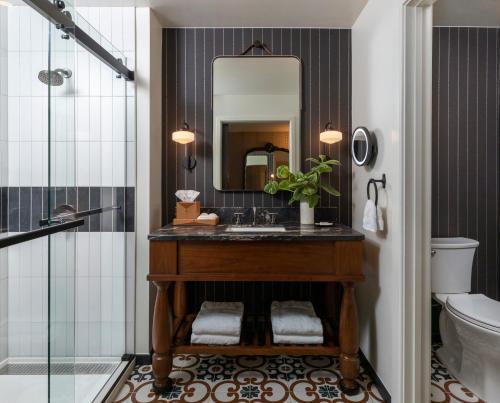 圣地亚哥拉霍亚埃斯坦守Spa酒店的一间带水槽和镜子的浴室