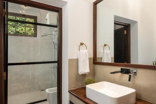 平纳瓦拉The Grand Walawwa的浴室配有白色水槽和淋浴。