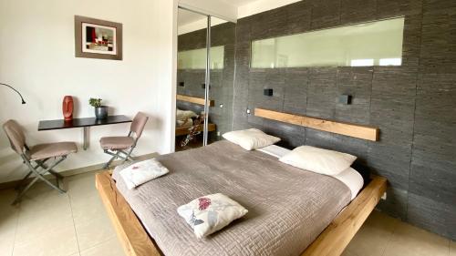 维勒讷沃托洛扎讷Chambres d'hôtes - Villa CARPE DIEM TOLOSA的一间卧室配有一张大床和两个枕头