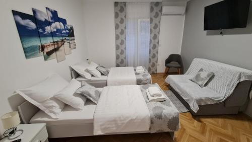 里耶卡Apartman Magnolija的一间设有床铺和电视的房间