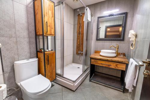 伊斯坦布尔卡拉克雷住宿加早餐旅馆 - 特殊类别的浴室配有卫生间、淋浴和盥洗盆。
