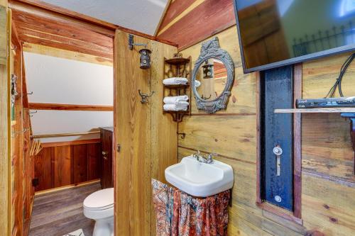 尤里卡斯普林斯Pet-Friendly Eureka Springs Rental with Private Deck的一间带卫生间和水槽的浴室