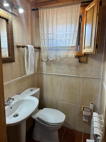 佩尼亚什达绍迪Chalé Inn Star的一间带卫生间和水槽的小浴室