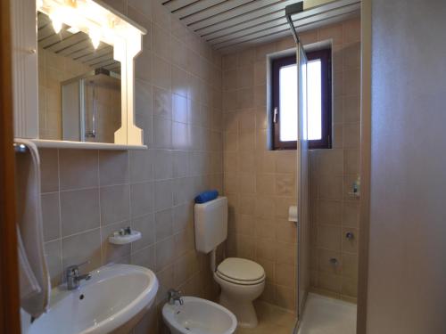 KaštelBassanese Kastel的浴室配有卫生间、盥洗盆和淋浴。