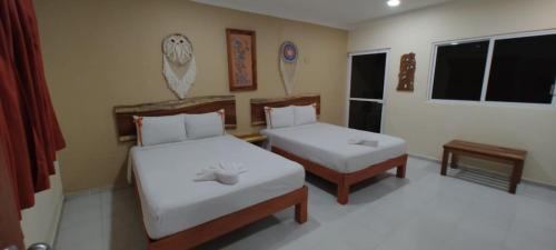 巴利亚多利德Casa Yaxkin的一间卧室设有两张床和窗户。
