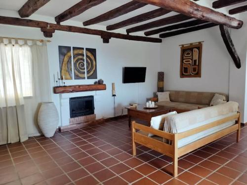 孔佩塔Casa Rural Las Adelfas的带沙发和壁炉的客厅