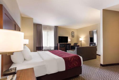 萨拉兰Comfort Suites North Mobile的酒店客房设有一张大床和一张书桌。