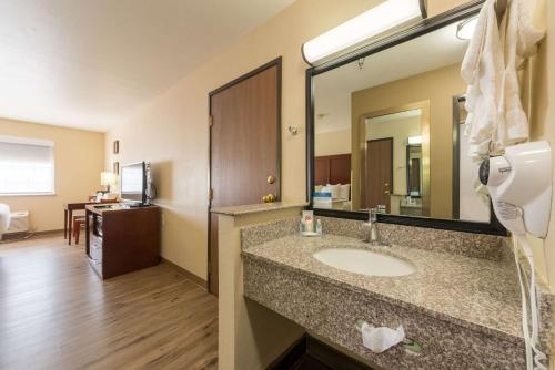 阿拉莫萨Comfort Inn & Suites Alamosa的一间带水槽和大镜子的浴室