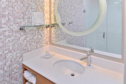 罗缪勒斯Springhill Suites by Marriott Detroit Metro Airport Romulus的一间带水槽和镜子的浴室