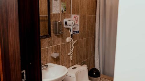 昆卡Hotel La Farola的一间带卫生间和水槽的小浴室