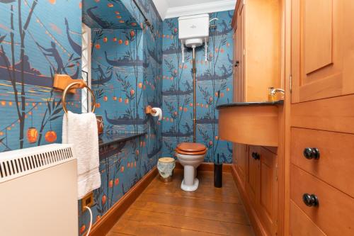 阿维莫尔The Polchar - Aviemore的一间带卫生间和蓝色墙壁的浴室