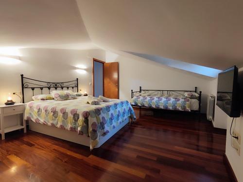 坎普罗东Can Manén的一间卧室配有两张床和一台平面电视