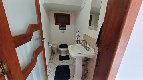 弗洛里亚诺波利斯Nuna Hostel Floripa的一间带水槽和卫生间的小浴室