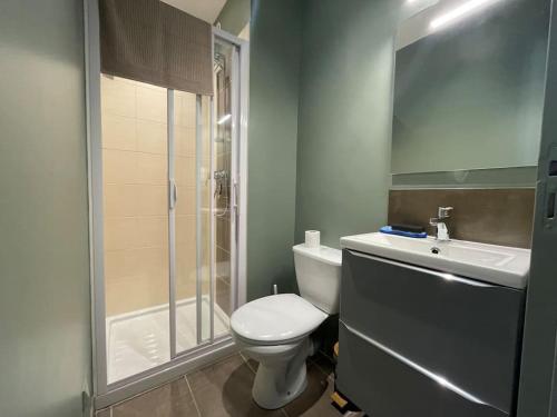 罗德兹T2 refait à neuf sur le thème oriental的浴室配有卫生间、盥洗盆和淋浴。