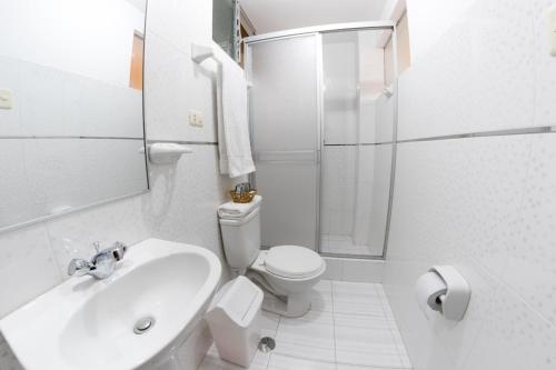 普诺CESAR'S HOTEL PERU的白色的浴室设有卫生间和水槽。