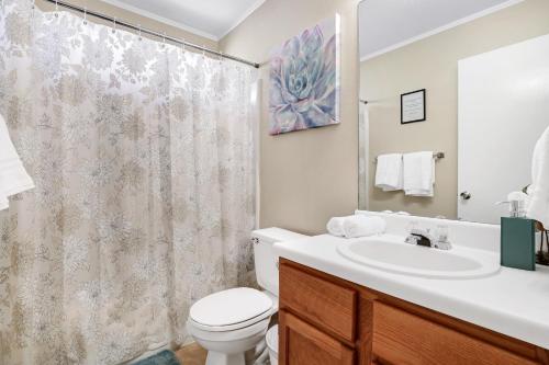 圣安东尼奥Seaworld Retreat Unwind Just Steps From The Action的浴室配有卫生间、盥洗盆和淋浴。