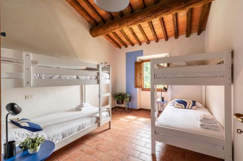 圣皮耶罗阿谢韦Selvuccia Lodge - Ostello Agricolo的房屋内带两张双层床的客房