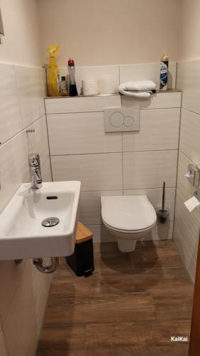 容霍尔茨Erd´s Hoimatle的浴室配有白色水槽和卫生间。