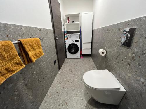 托尔明Panorama 13的一间带卫生间和洗衣机的浴室